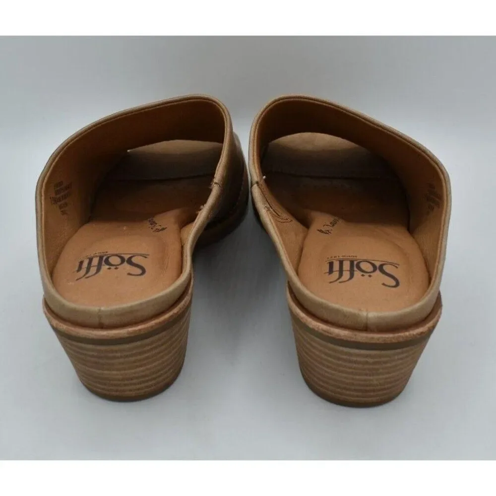 Sofft Women Sz 8 Aneesa Light Taupe Leather Slip On Heeled Mules Sandals Shoes - Picture 6 of 12